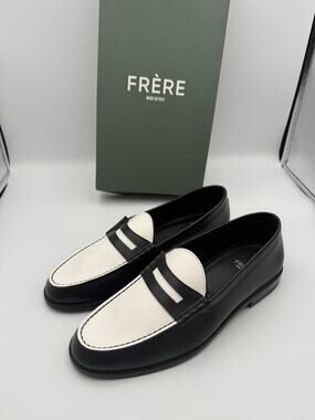 NIB FRERE Two-Tone Penny Loafers Black White Made in Italy EU 41 US 8